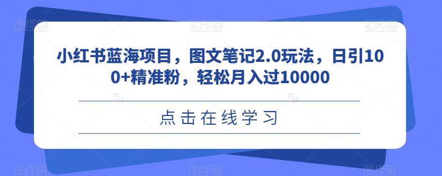 小红书蓝海项目，图文笔记2.0玩法，日引100+精准粉，轻松月入过10000【揭秘】| 网创圈