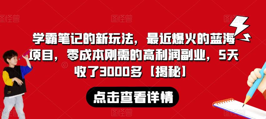 学霸笔记的新玩法，最近爆火的蓝海项目，零成本刚需的高利润副业，5天收了3000多【揭秘】| 网创圈