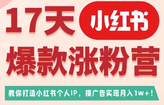 17天小红书爆款涨粉营（广告变现方向），教你打造小红书博主IP、接广告变现的| 网创圈