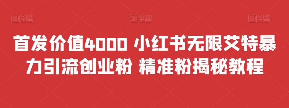 首发价值4000 小红书无限艾特暴力引流创业粉 精准粉揭秘教程| 网创圈