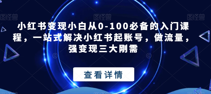 小红书变现小白从0-100必备的入门课程，一站式解决小红书起账号，做流量，强变现三大刚需| 网创圈