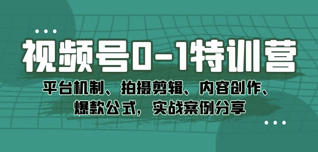 视频号0-1特训营：平台机制、拍摄剪辑、内容创作、爆款公式，实战案例分享| 网创圈