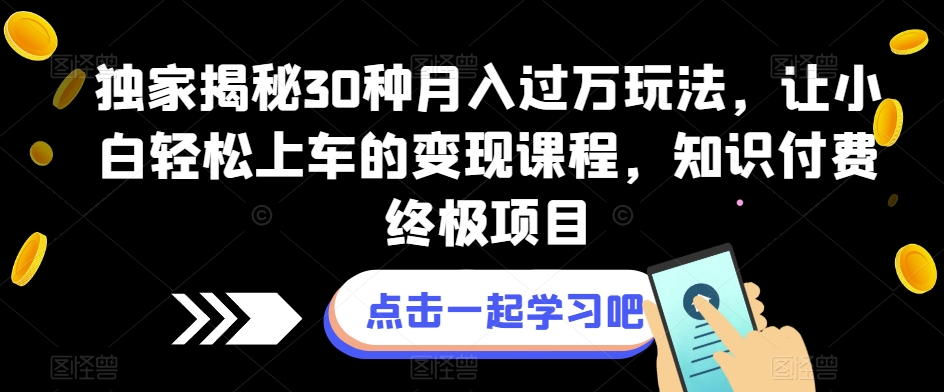 独家揭秘30种月入过万玩法，让小白轻松上车的变现课程，知识付费终极项目【揭秘】| 网创圈