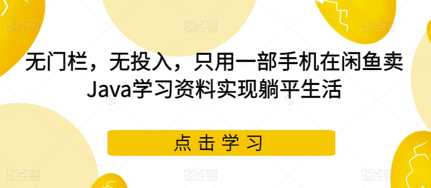 无门栏，无投入，只用一部手机在闲鱼卖Java学习资料实现躺平生活【揭秘】| 网创圈