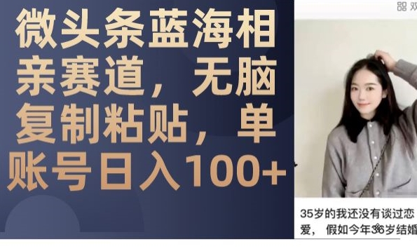 微头条蓝海相亲赛道，无脑复制粘贴，单账号日入100+| 网创圈