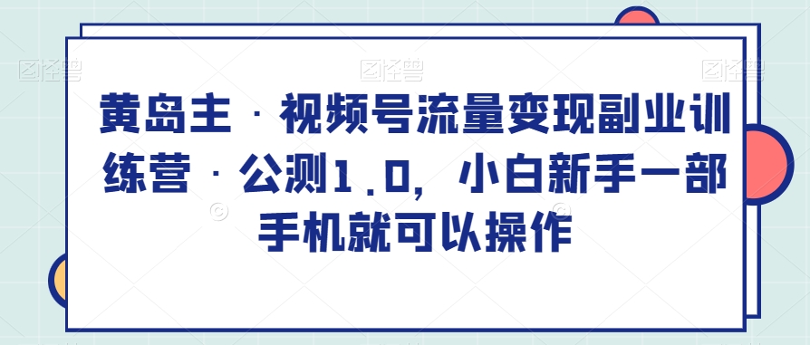 黄岛主·视频号流量变现副业训练营·公测1.0，小白新手一部手机就可以操作| 网创圈