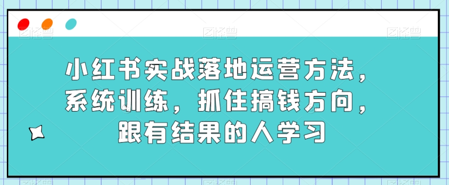 小红书实战落地运营方法，系统训练，抓住搞钱方向，跟有结果的人学习| 网创圈