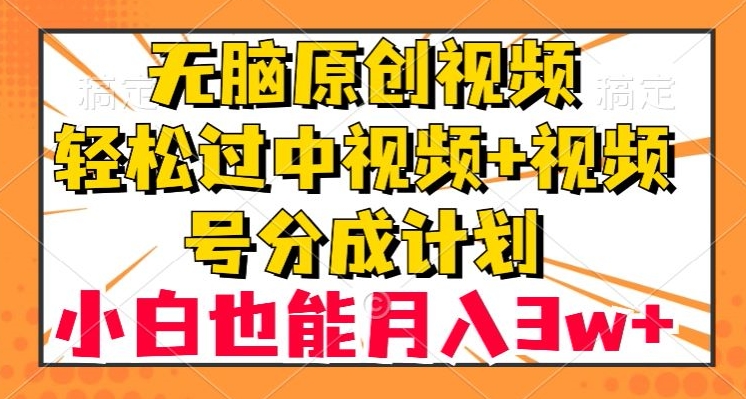无脑原创视频，轻松过中视频+视频号分成计划，小白也能月入3w+【揭秘】| 网创圈
