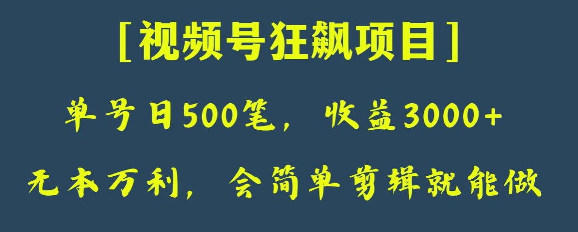 日收款500笔，纯利润3000+，视频号狂飙项目，会简单剪辑就能做【揭秘】| 网创圈