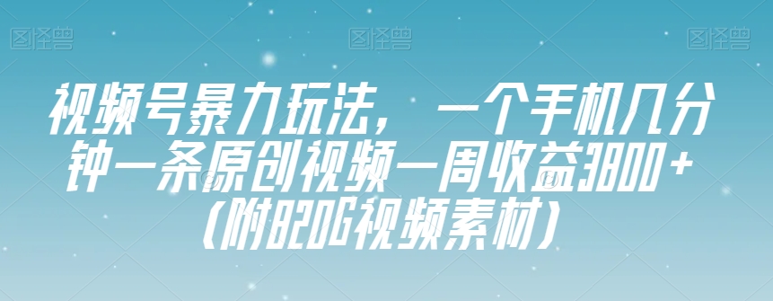 视频号暴力玩法，一个手机几分钟一条原创视频一周收益3800+（附820G视频素材）| 网创圈