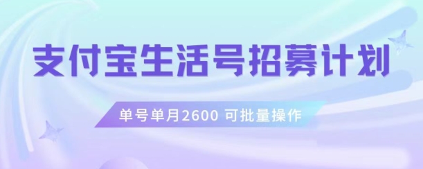 支付宝生活号作者招募计划，单号单月2600，可批量去做，工作室一人一个月轻松1w+【揭秘】| 网创圈