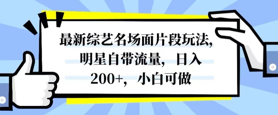 最新综艺名场面片段玩法，明星自带流量，日入200+，小白可做【揭秘】| 网创圈