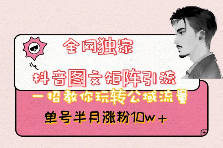 全网独家抖音图文矩阵引流，一招教你玩转公域流量，单号半月涨粉10w+【揭秘】| 网创圈