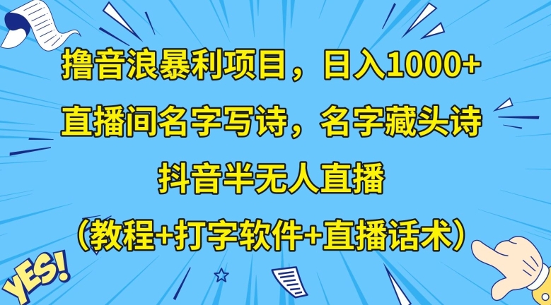 撸音浪暴利项目，日入1000+，直播间名字写诗，名字藏头诗，抖音半无人直播（教程+打字软件+直播话术）【揭秘】| 网创圈