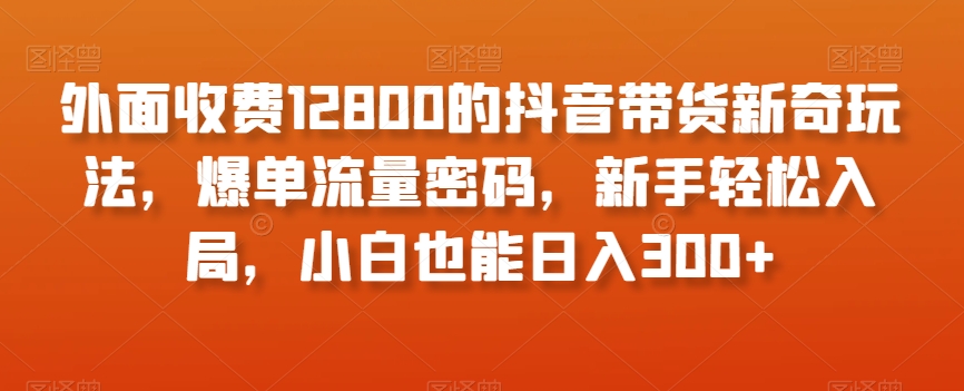 外面收费12800的抖音带货新奇玩法，爆单流量密码，新手轻松入局，小白也能日入300+【揭秘】| 网创圈