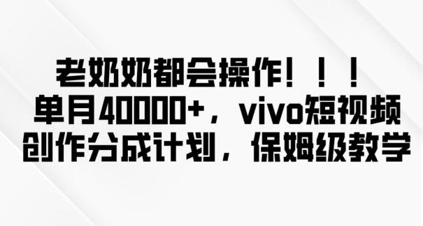 老奶奶都会操作，新平台无脑操作，单月40000+，vivo短视频创作分成计划【揭秘】| 网创圈