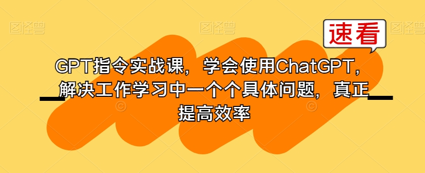 GPT指令实战课，学会使用ChatGPT，解决工作学习中一个个具体问题，真正提高效率| 网创圈
