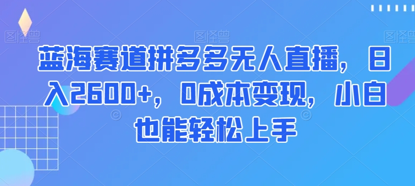 蓝海赛道拼多多无人直播，日入2600+，0成本变现，小白也能轻松上手【揭秘】| 网创圈