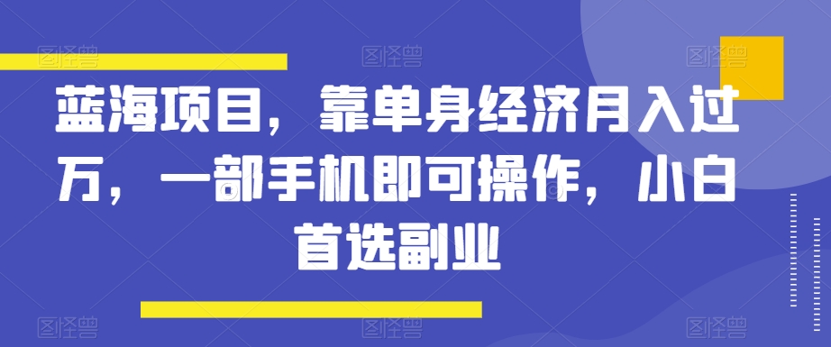 蓝海项目，靠单身经济月入过万，一部手机即可操作，小白首选副业【揭秘】| 网创圈