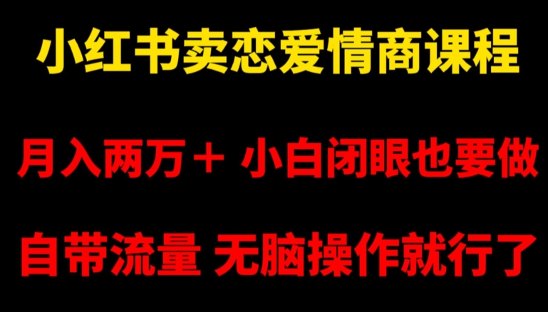 小红书卖恋爱情商课程，月入两万＋，小白闭眼也要做，自带流量，无脑操作就行了【揭秘】| 网创圈