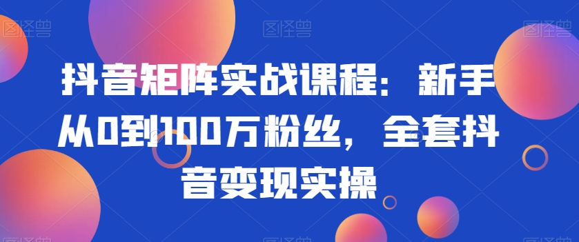 抖音矩阵实战课程：新手从0到100万粉丝，全套抖音变现实操| 网创圈