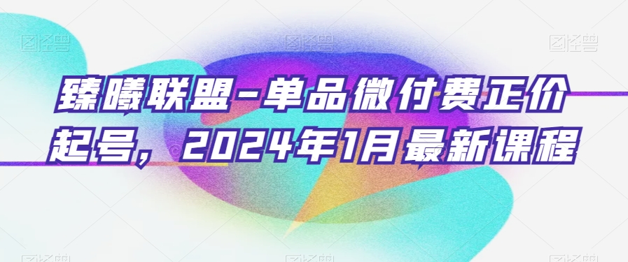 臻曦联盟-单品微付费正价起号，2024年1月最新课程| 网创圈