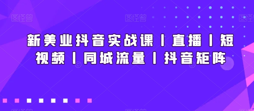 新美业抖音实战课丨直播丨短视频丨同城流量丨抖音矩阵| 网创圈