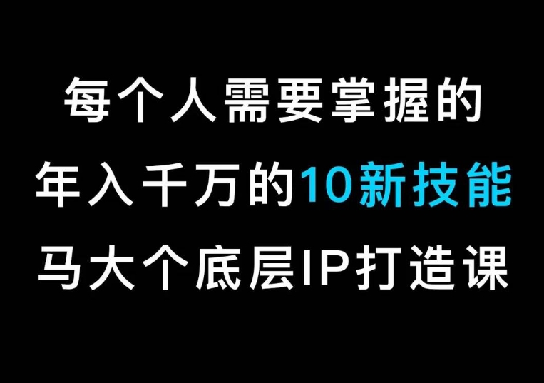 马大个的IP底层逻辑课，​每个人需要掌握的年入千万的10新技能，约会底层IP打造方法！| 网创圈
