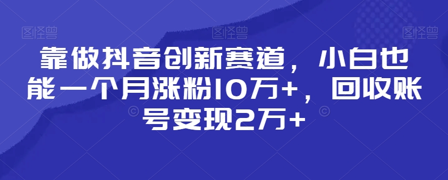 靠做抖音创新赛道，小白也能一个月涨粉10万+，回收账号变现2万+| 网创圈