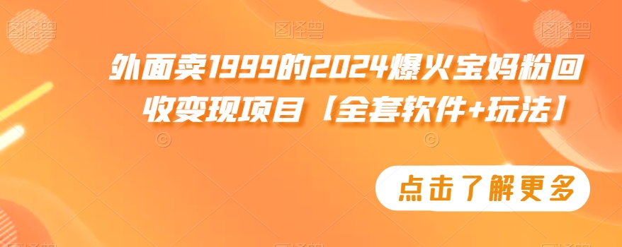 外面卖1999的2024爆火宝妈粉回收变现项目【全套软件+玩法】| 网创圈