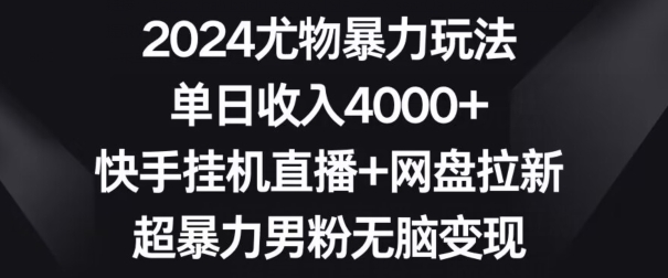 2024尤物暴力玩法，单日收入4000+，快手挂机直播+网盘拉新，超暴力男粉无脑变现| 网创圈