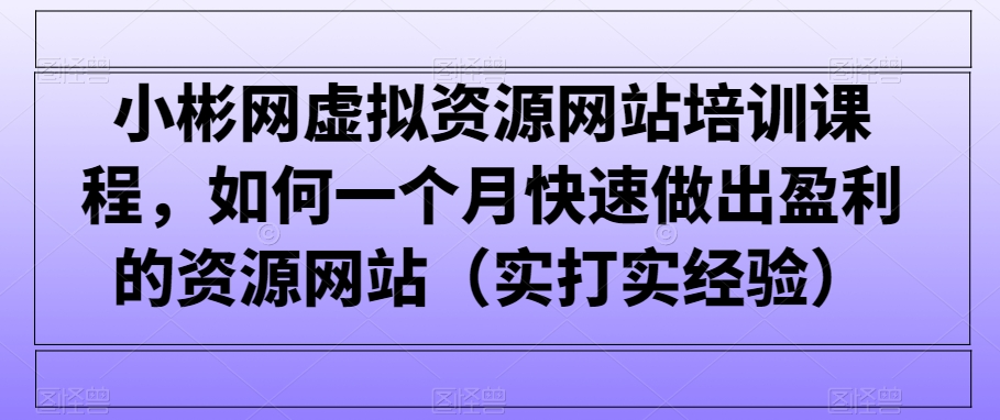 小彬网虚拟资源网站培训课程，如何一个月快速做出盈利的资源网站（实打实经验）| 网创圈