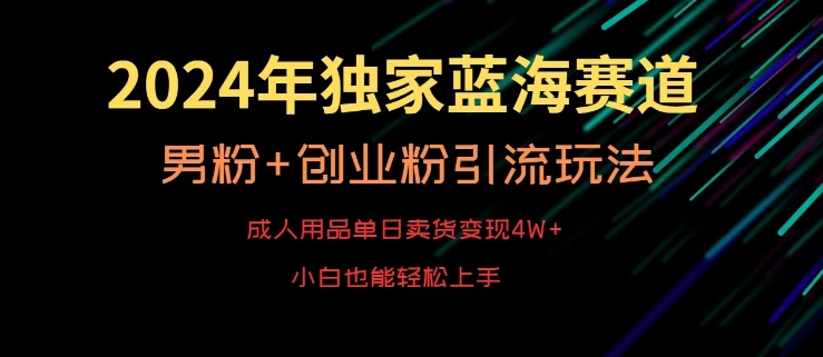 2024年独家蓝海赛道，成人用品单日卖货变现4W+，男粉+创业粉引流玩法，不愁搞不到流量| 网创圈