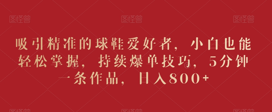 吸引精准的球鞋爱好者，小白也能轻松掌握，持续爆单技巧，5分钟一条作品，日入800+| 网创圈