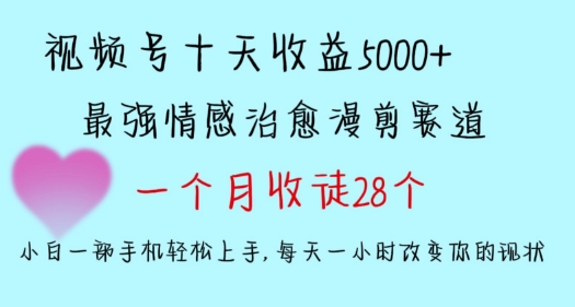 十天收益5000+，多平台捞金，视频号情感治愈漫剪，一个月收徒28个，小白一部手机轻松上手| 网创圈