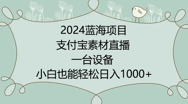 2024年蓝海项目，支付宝素材直播，无需出境，小白也能日入1000+ ，实操教程| 网创圈
