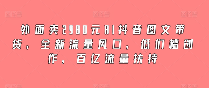 外面卖2980元AI抖音图文带货，全新流量风口，低们槛创作，百亿流量扶持| 网创圈