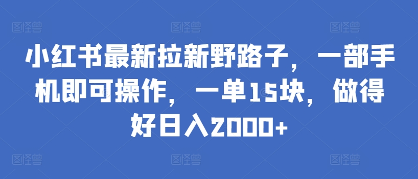 小红书最新拉新野路子，一部手机即可操作，一单15块，做得好日入2000+| 网创圈