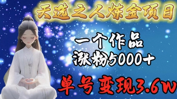 天选之人炼金项目，一个作品涨粉5000+，单号变现3.6w| 网创圈