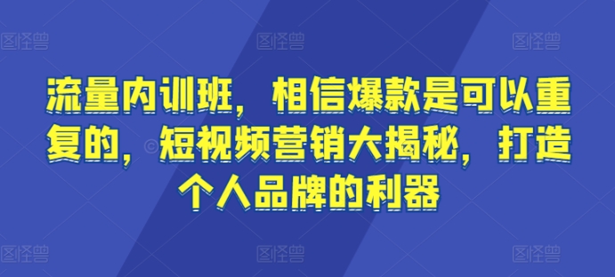 流量内训班，相信爆款是可以重复的，短视频营销大揭秘，打造个人品牌的利器| 网创圈