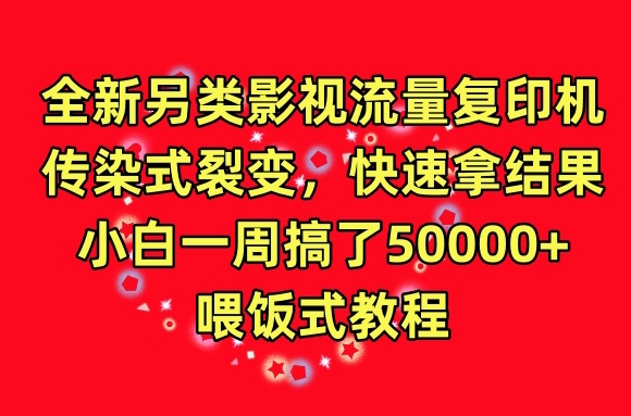 全新另类影视流量复印机，传染式裂变，快速拿结果，小白一周搞了50000+，喂饭式教程| 网创圈