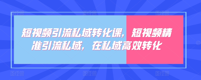 短视频引流私域转化课，短视频精准引流私域，在私域高效转化| 网创圈