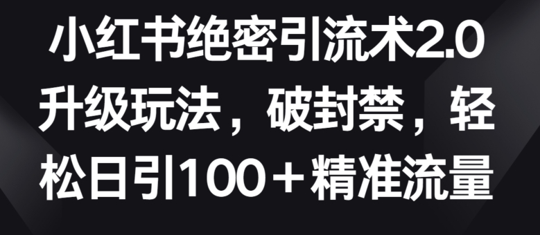 小红书绝密引流术2.0升级玩法，破封禁，轻松日引100+精准流量| 网创圈
