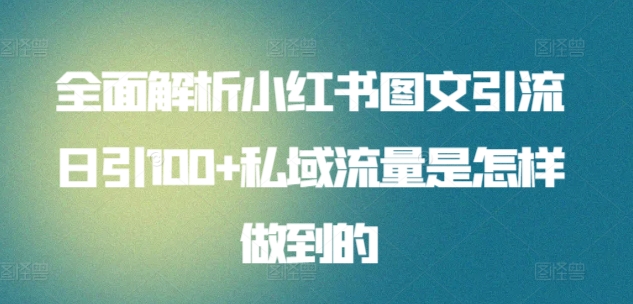 全面解析小红书图文引流日引100+私域流量是怎样做到的| 网创圈