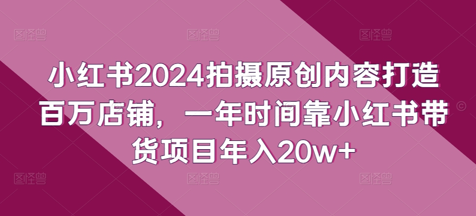 小红书2024拍摄原创内容打造百万店铺，一年时间靠小红书带货项目年入20w+| 网创圈