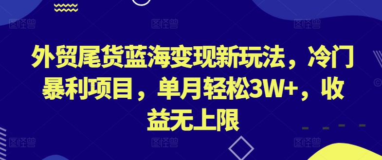 外贸尾货蓝海变现新玩法，冷门暴利项目，单月轻松3W+，收益无上限| 网创圈
