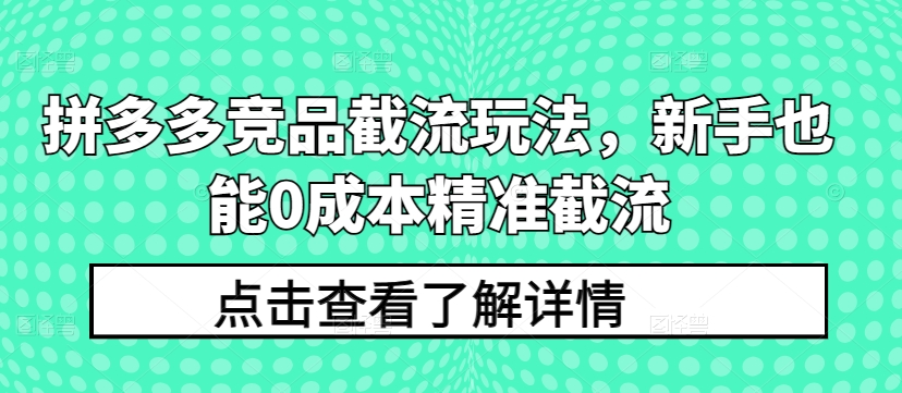 拼多多竞品截流玩法，新手也能0成本精准截流| 网创圈