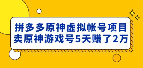 外面卖2980的拼多多原神虚拟帐号项目：卖原神游戏号5天赚了2万| 网创圈