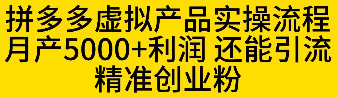 拼多多虚拟产品实操流程，月产5000+利润，还能引流精准创业粉【揭秘】| 网创圈