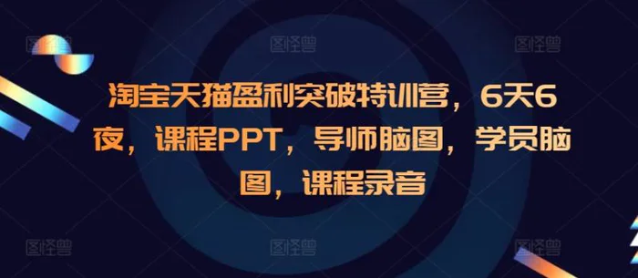 淘宝天猫盈利突破特训营，6天6夜，课程PPT，导师脑图，学员脑图，课程录音| 网创圈